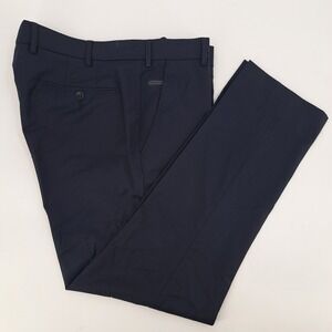 Meyer Bonn Trousers Mens 38x31 Navy Blue Solid Flat Front Cotton Blend Slacks